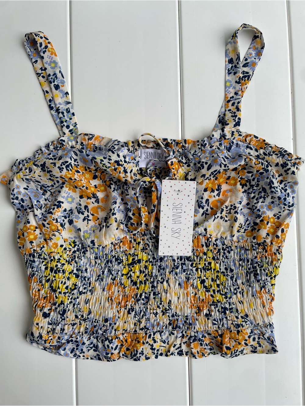 Sienne Sky Floral Crop Tank Top, Size M, NWT